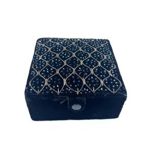 Decorative Velvet Beaded‎ Gift Box Black Vintage Square Soft Luxury Christmas